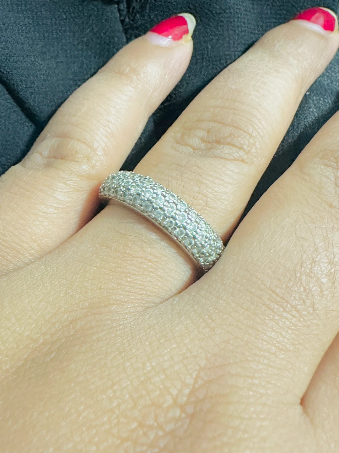 Pave Diamond stone Band Ring Sterling Silver