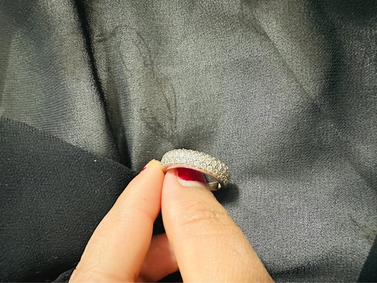 Pave Diamond stone Band Ring Sterling Silver - photo 2