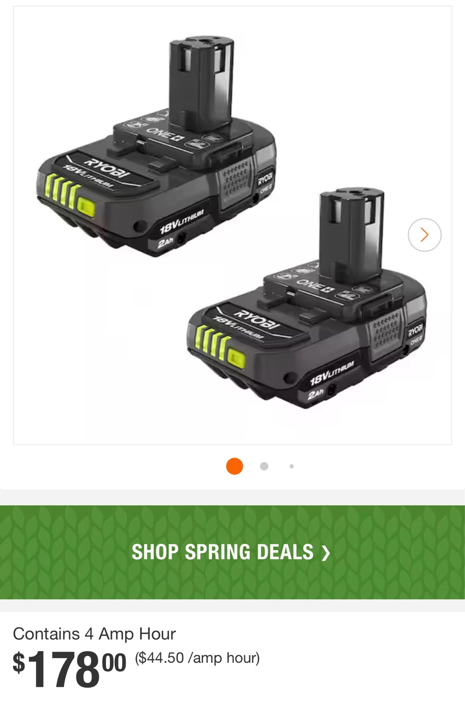 Ryobi ONE+ 18V Lithium-ion 2.0 Ah Compact Battery (2-Pack)