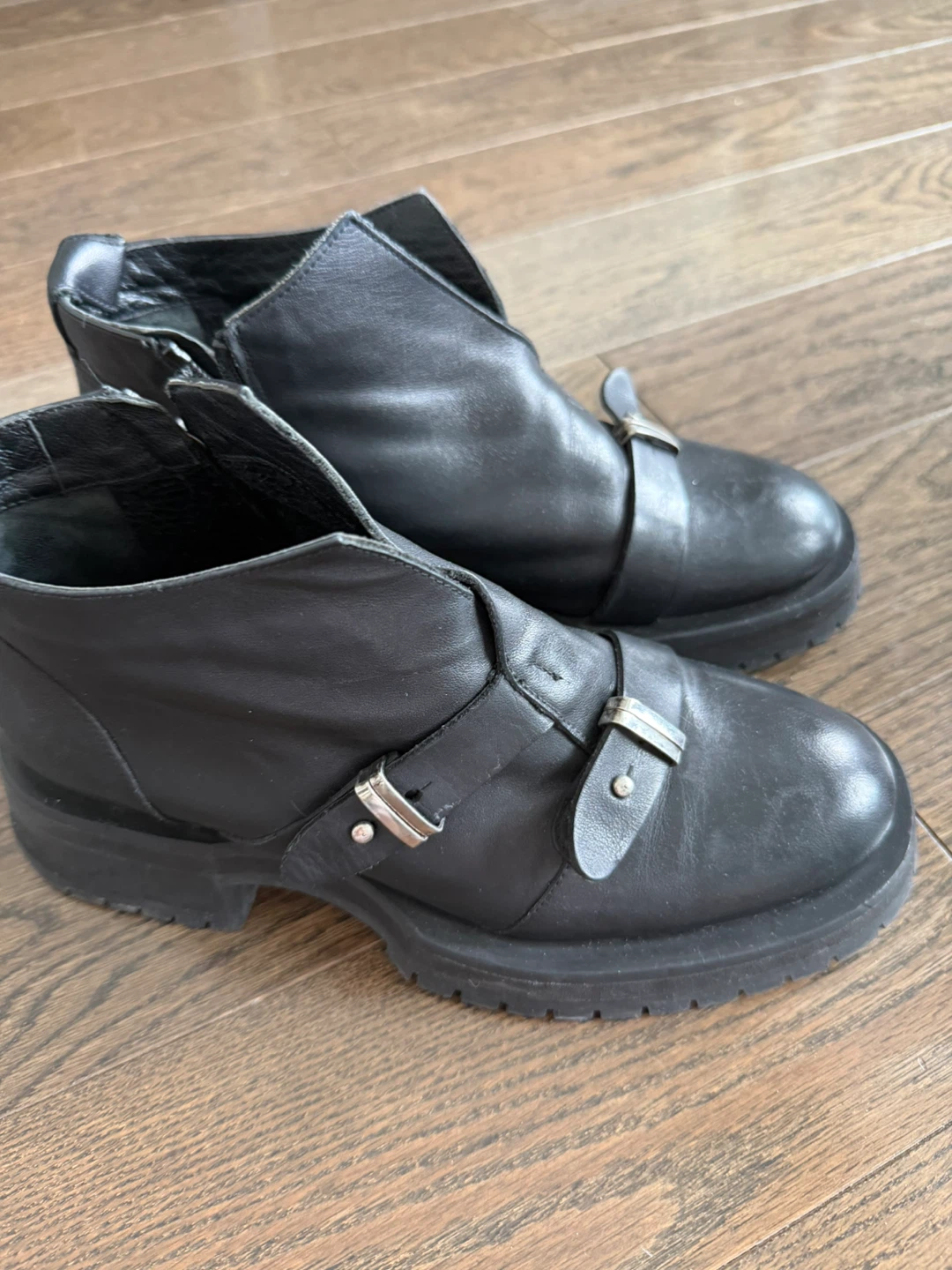 Black Leather Ankle Boots - Size 37 - photo 4