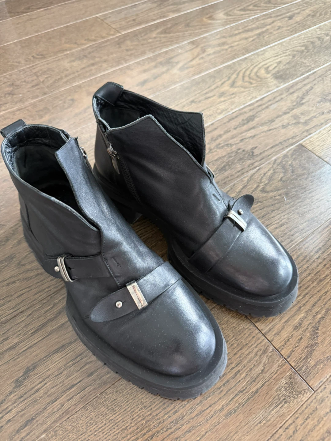 Black Leather Ankle Boots - Size 37