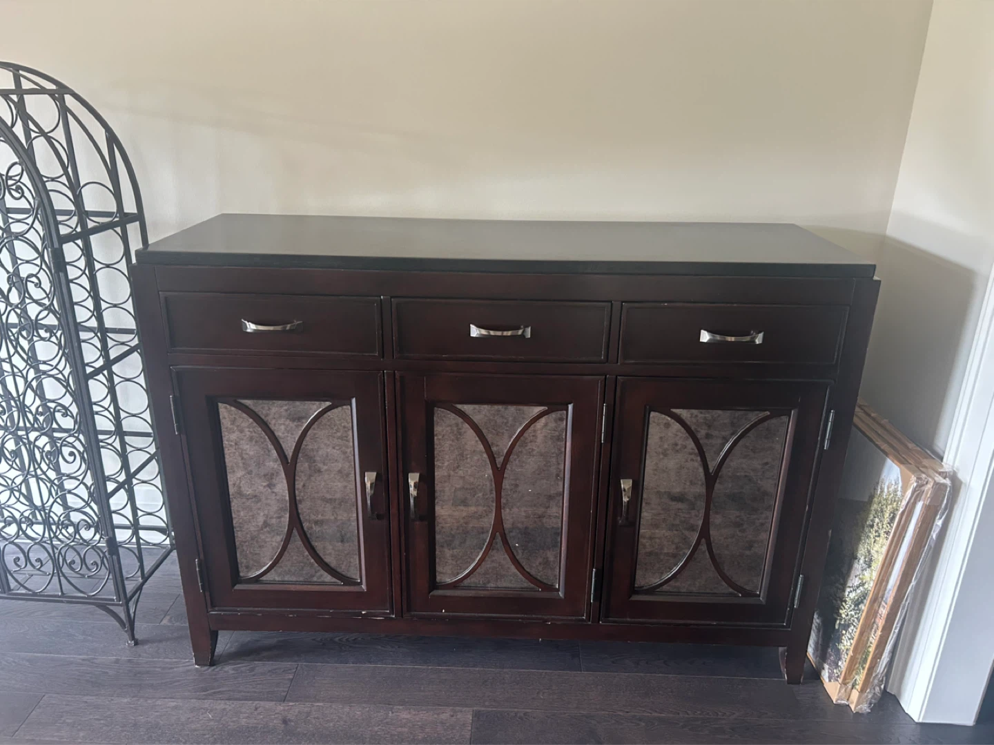 Dark Brown Sideboard  with Mirrored Doors