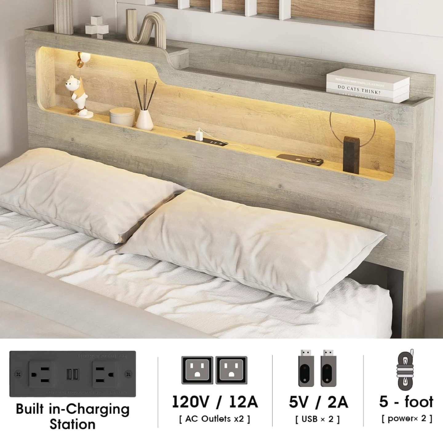 Full Size Bed Frame with Charging Station & LED Lights - photo 4