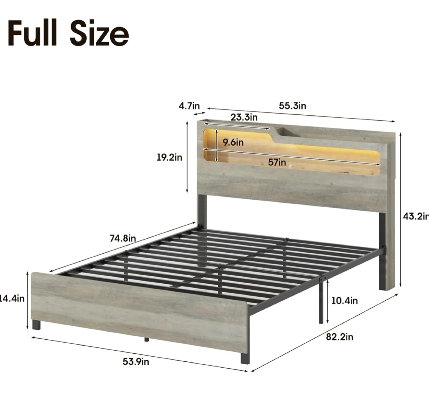 Full Size Bed Frame with Charging Station & LED Lights - photo 2