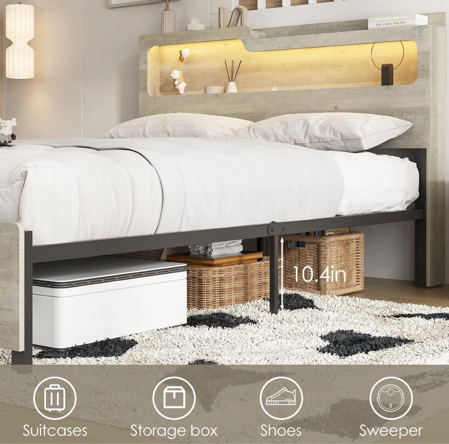 Full Size Bed Frame with Charging Station & LED Lights - photo 5