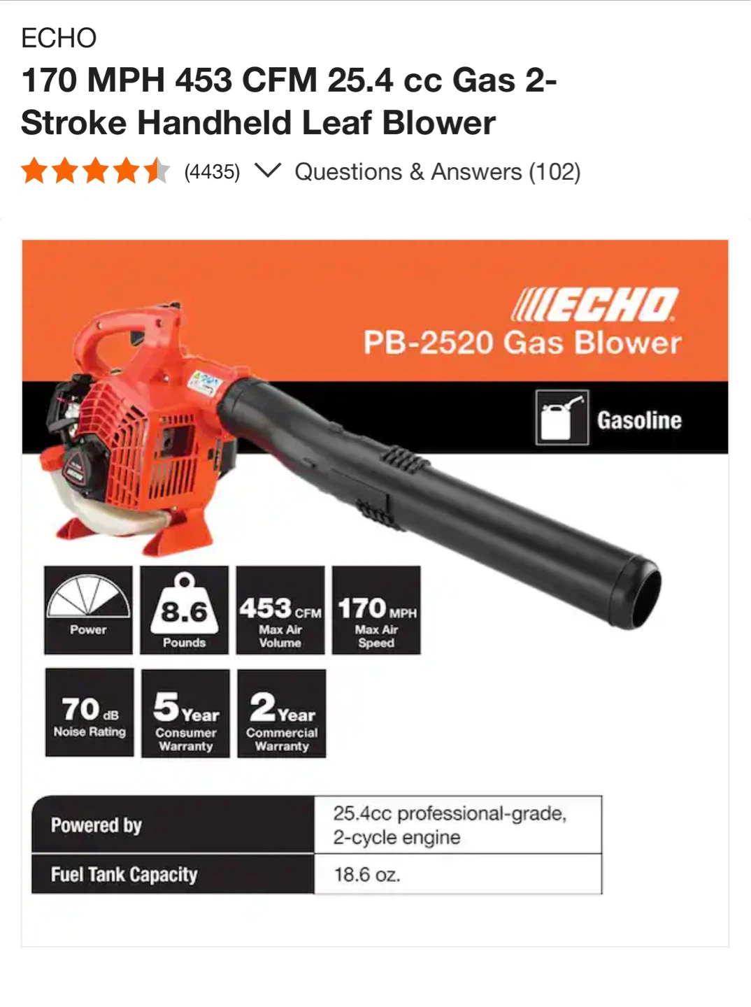 ECHO PB-2520 170 MPH 453 CFM Gas 2-Stroke Handheld Leaf Blower - photo 2