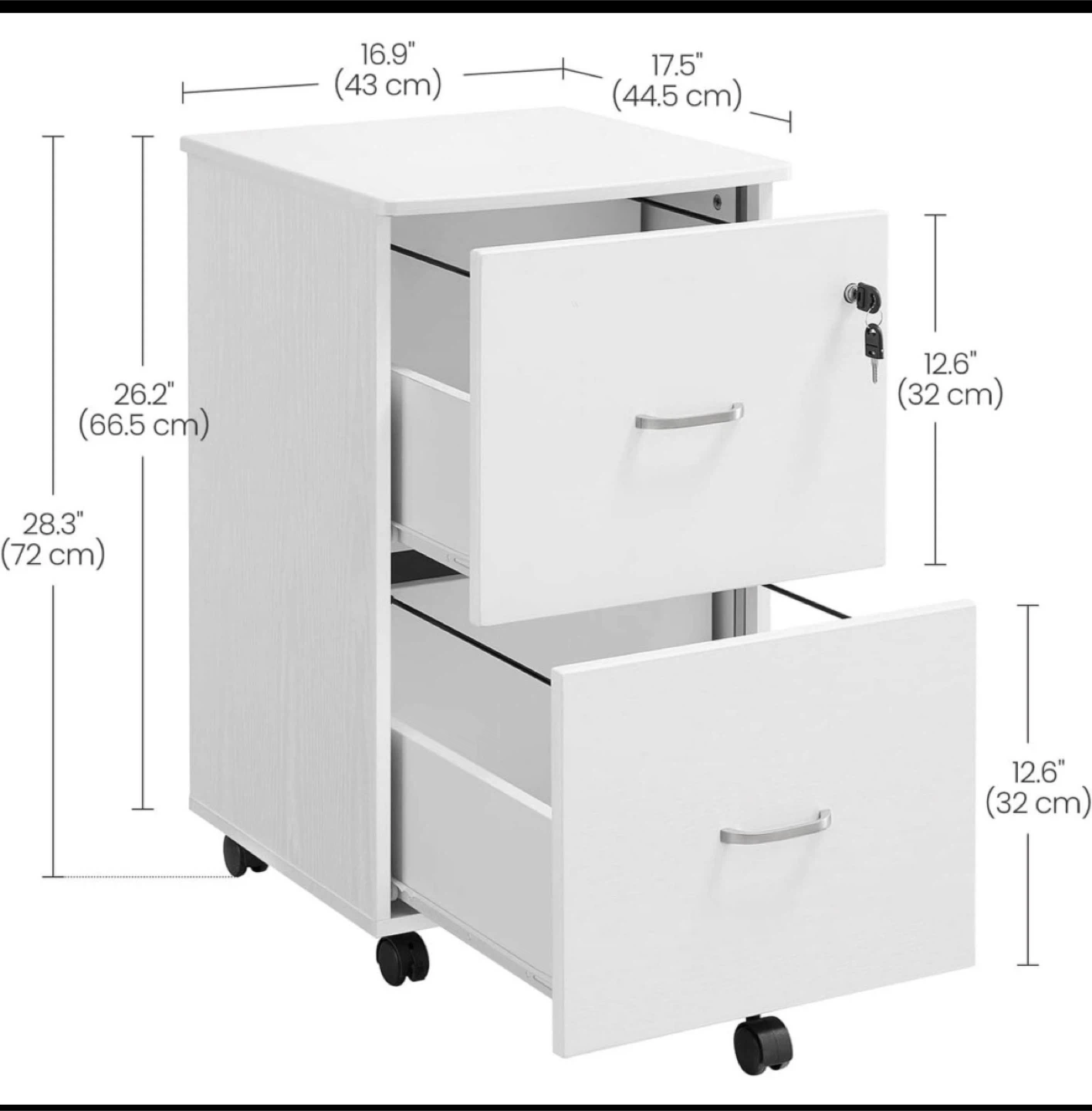 VASAGLE White 2-Drawer Filing Cabinet with Lock - photo 2