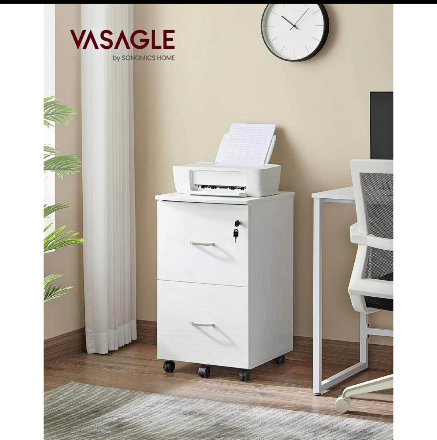 VASAGLE White 2-Drawer Filing Cabinet with Lock