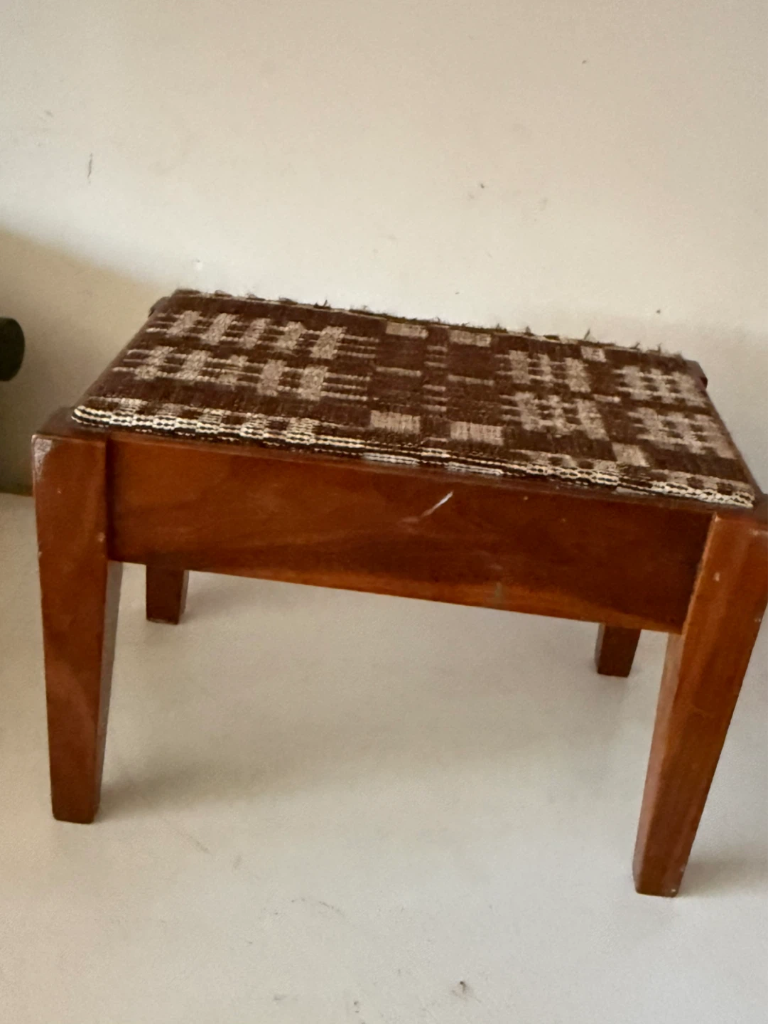 Wooden Footstool with Woven Top