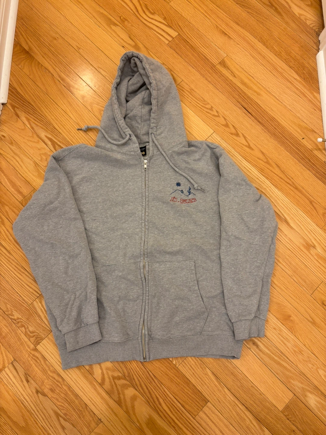 Vintage Grey Zip-Up Hoodie with Graphic Print