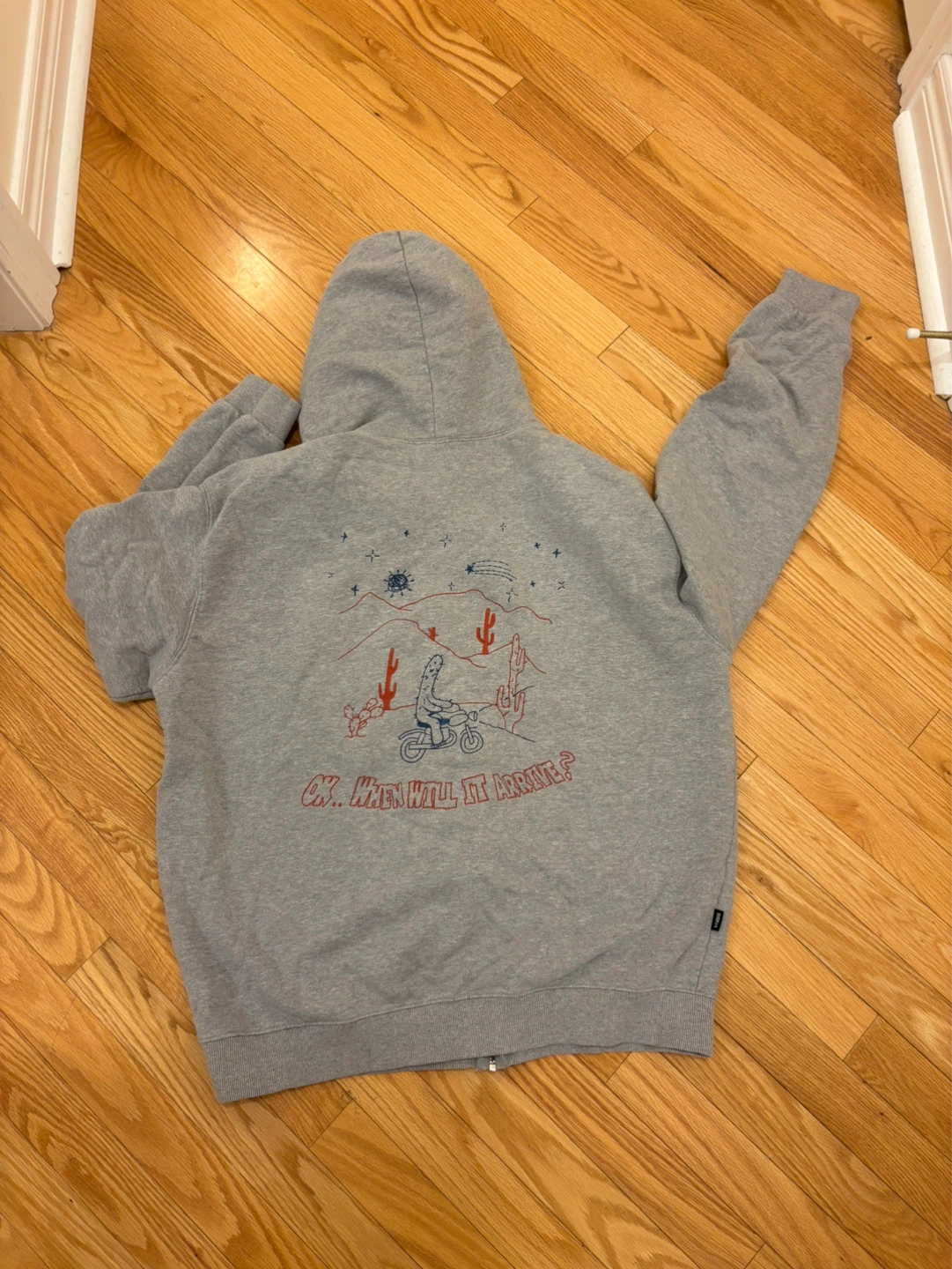 Vintage Grey Zip-Up Hoodie with Graphic Print - photo 2