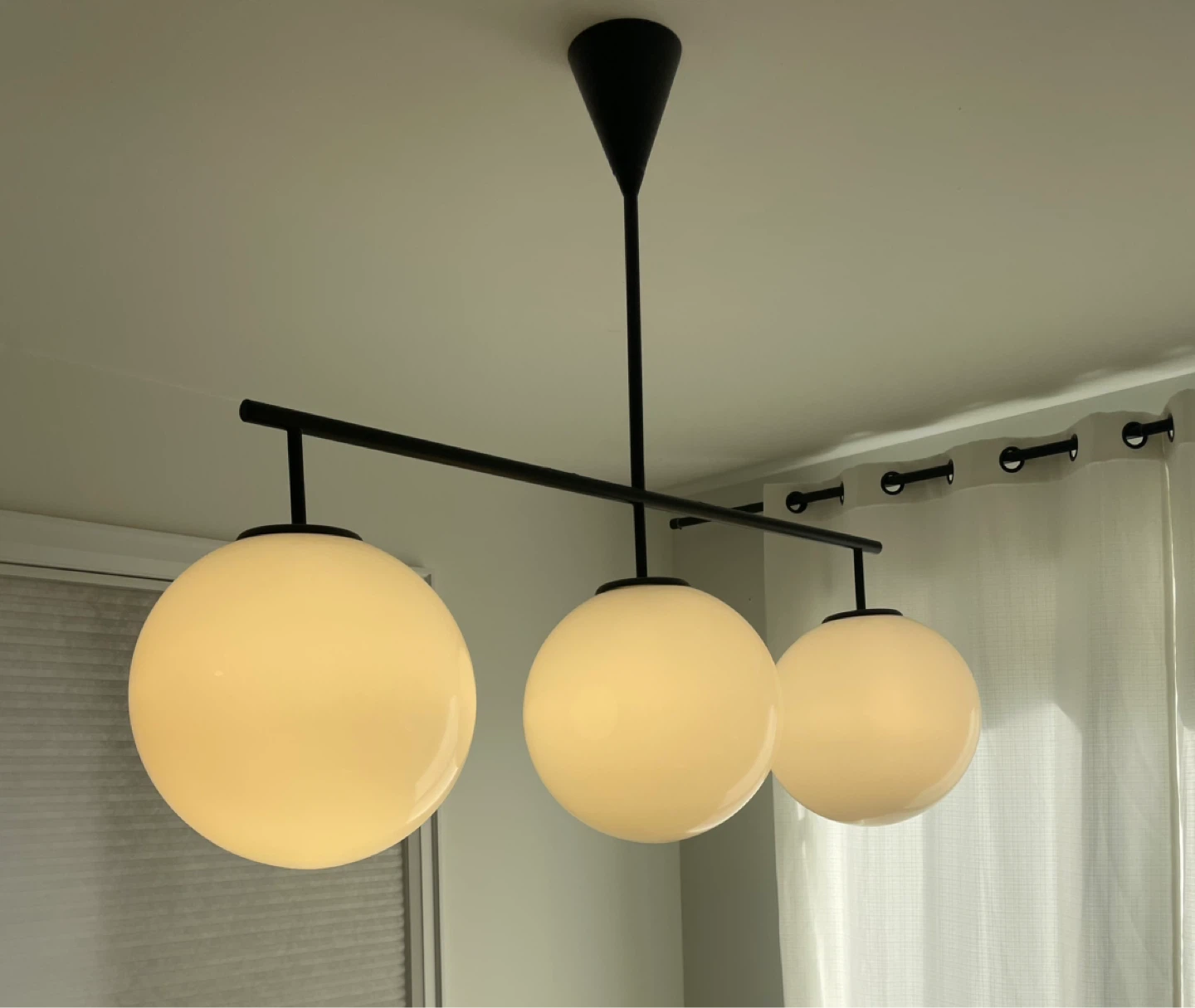 Black Chandelier with 3 Frosted Glass Globes