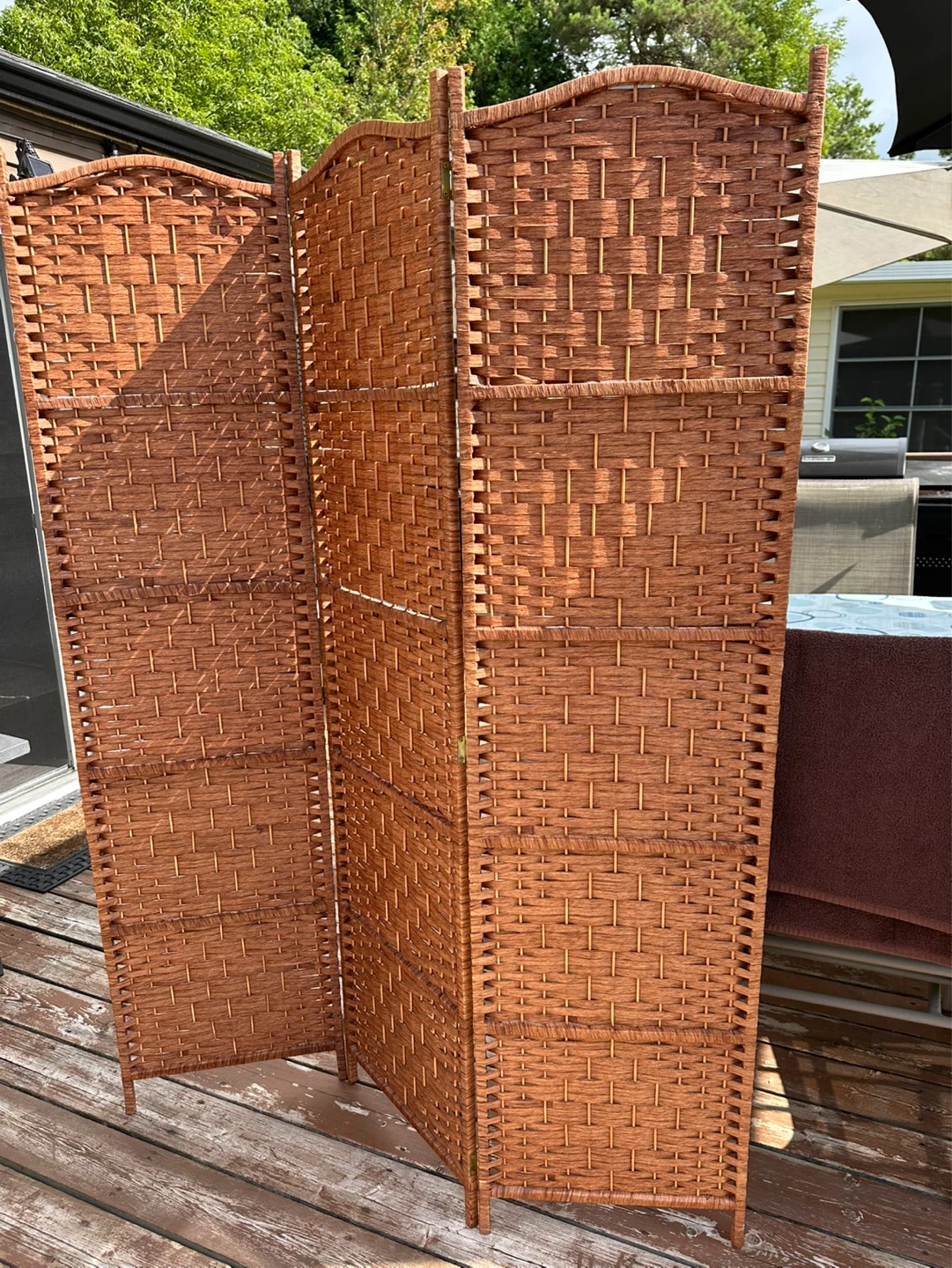 3-Panel Wicker Room Divider - Brown