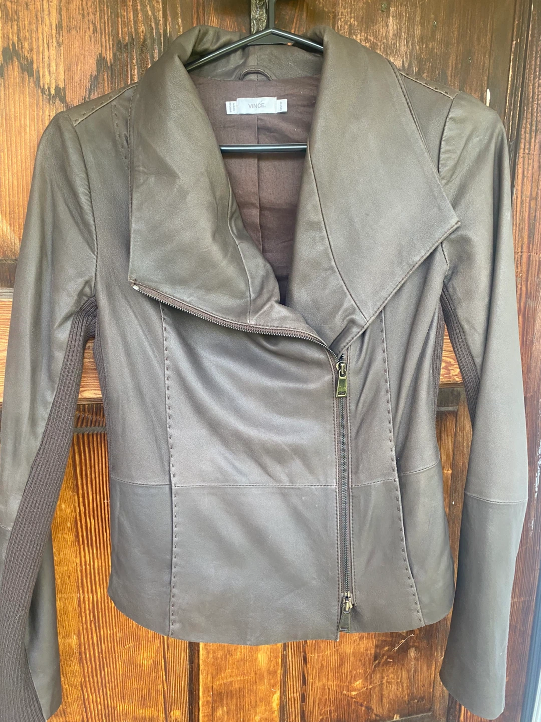 Vince Brown Leather Moto Jacket - XXS/TTP