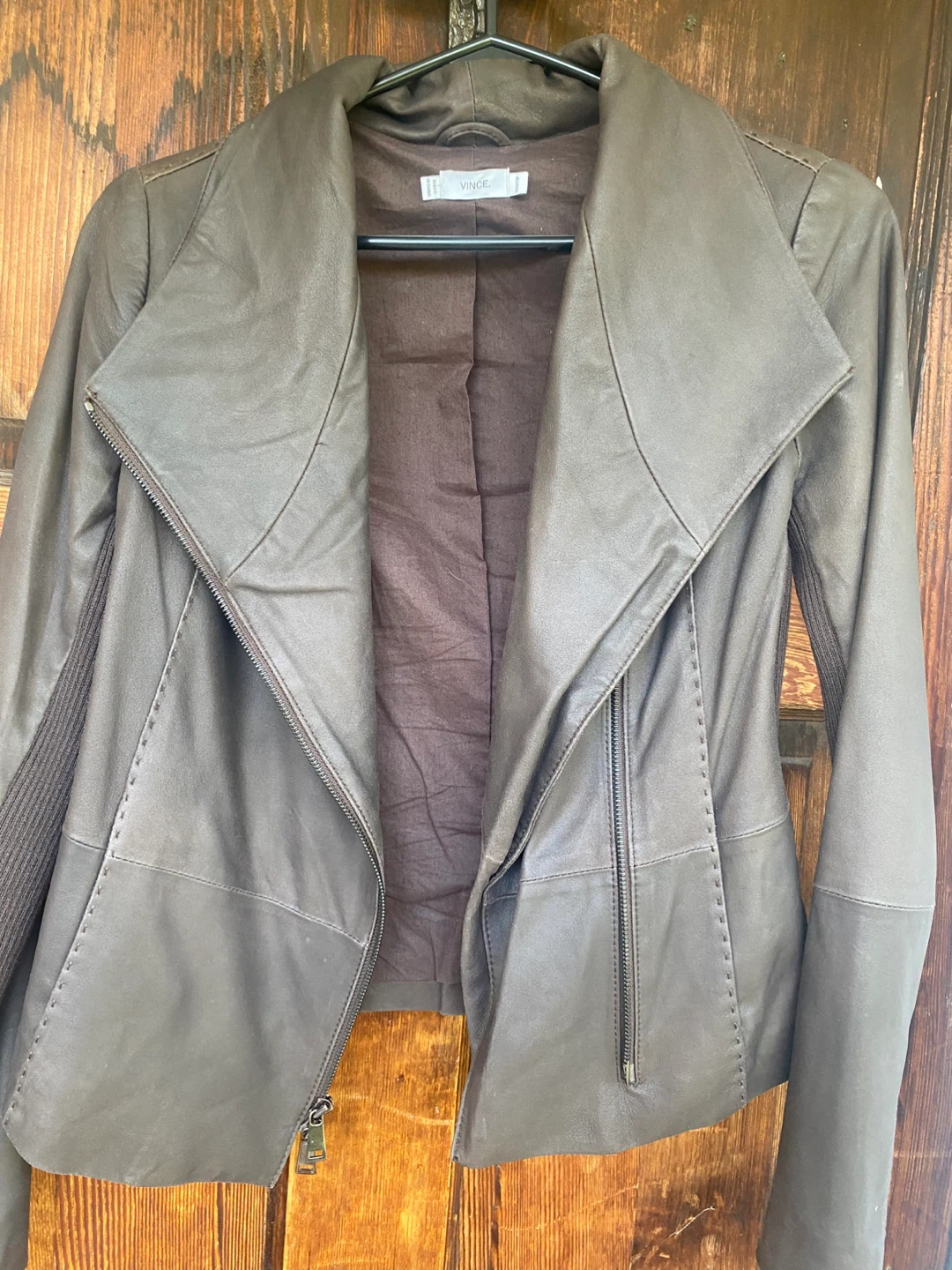 Vince Brown Leather Moto Jacket - XXS/TTP - photo 2
