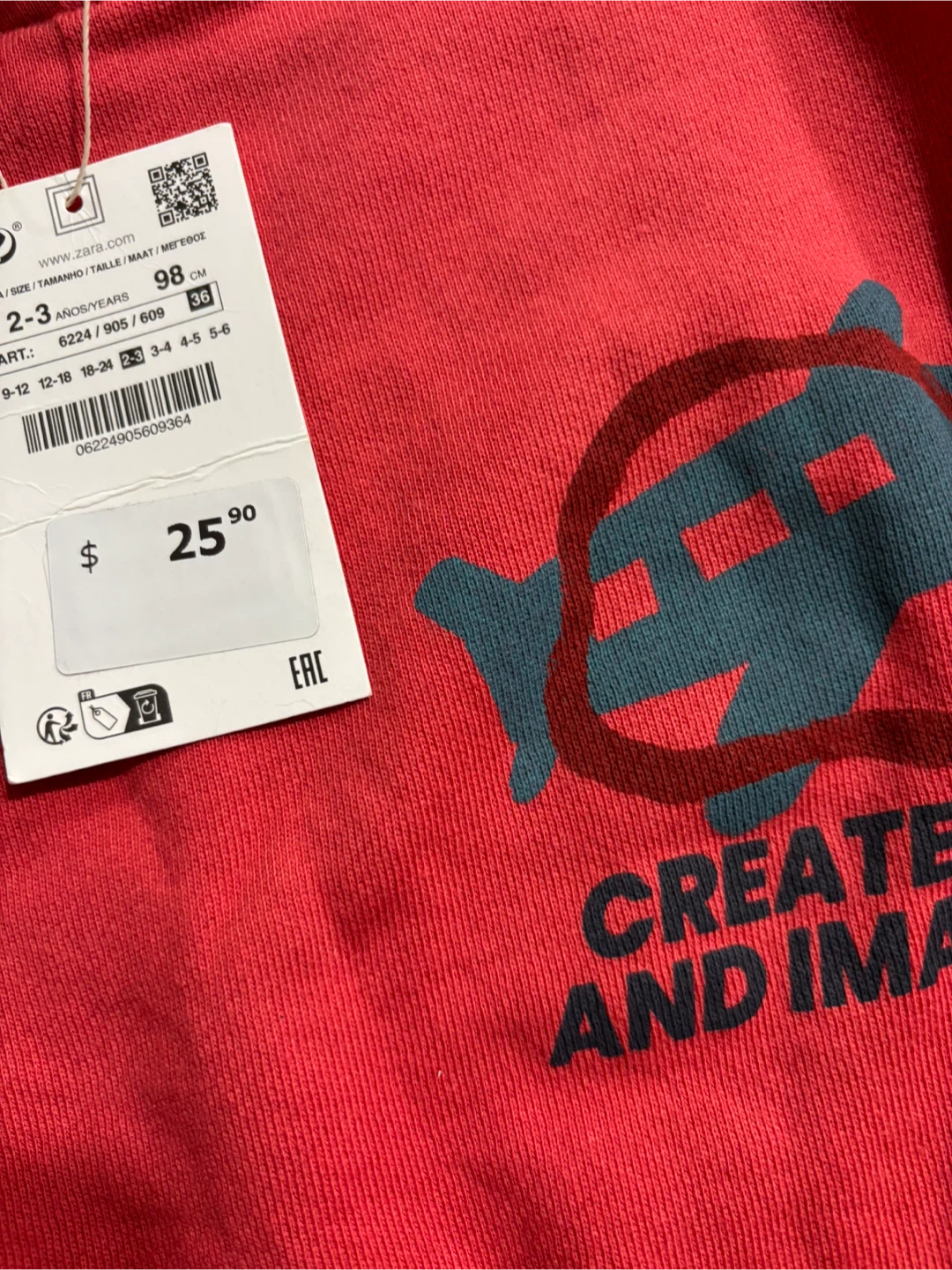 New Zara Red Sweatshirt with tag.  Size 2-3 Years - photo 2