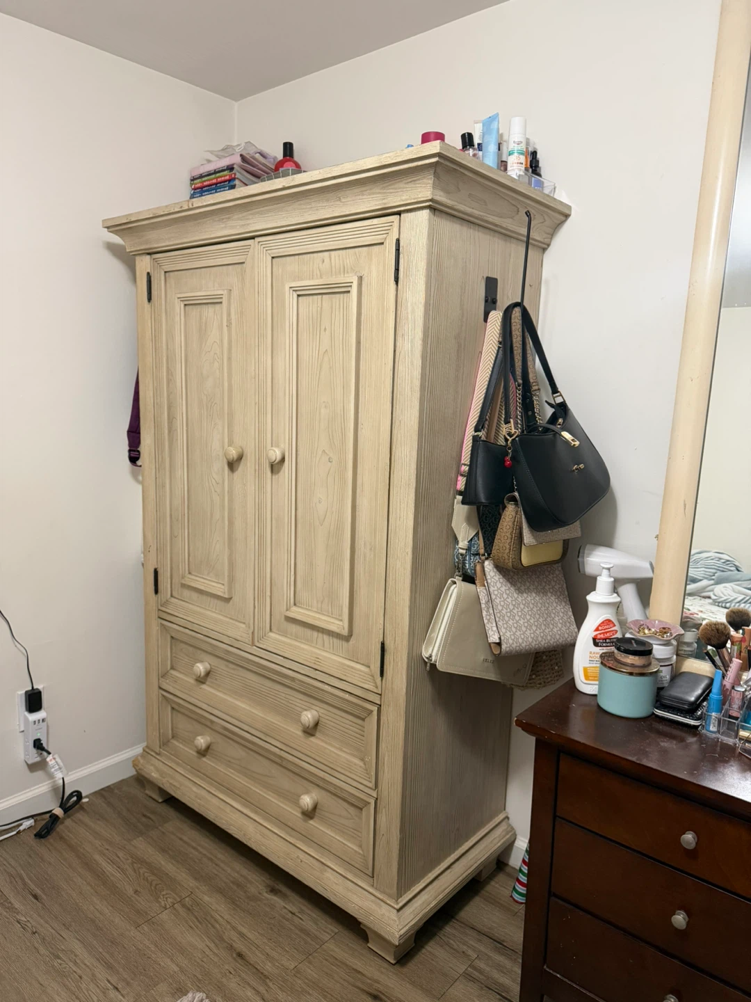 Light Wood Armoire Wardrobe with Drawers - photo 2