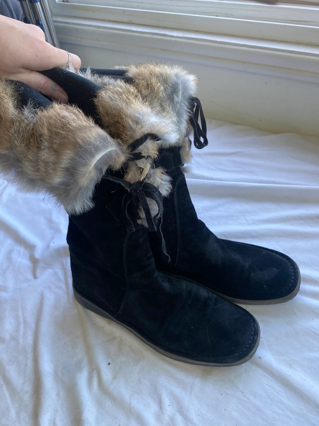 Black Suede Fur Trimmed Boots - photo 5