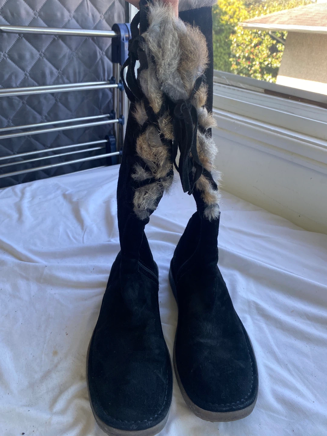Black Suede Fur Trimmed Boots - photo 3