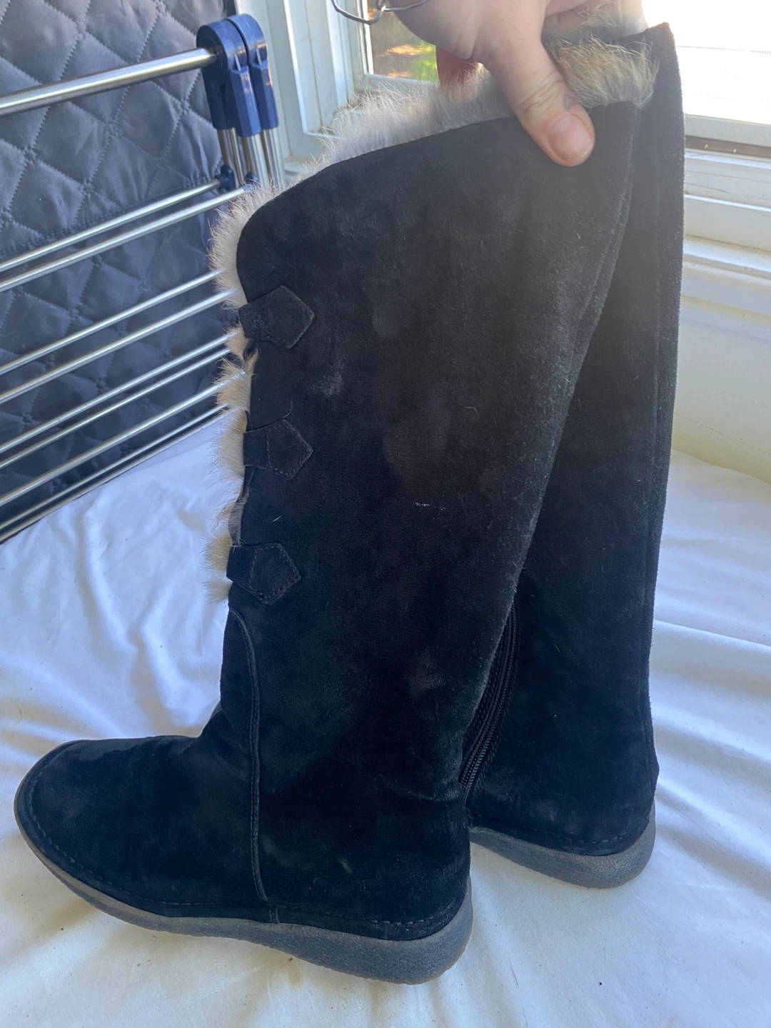 Black Suede Fur Trimmed Boots - photo 2