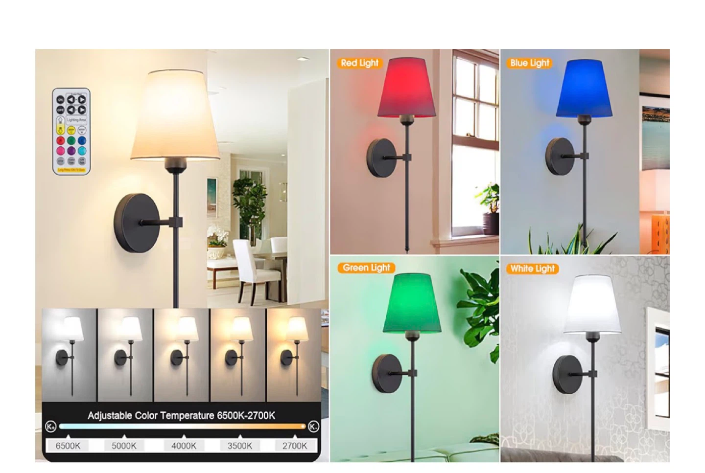 2 Black  wireless brand new Wall Sconces with White Shades - photo 2