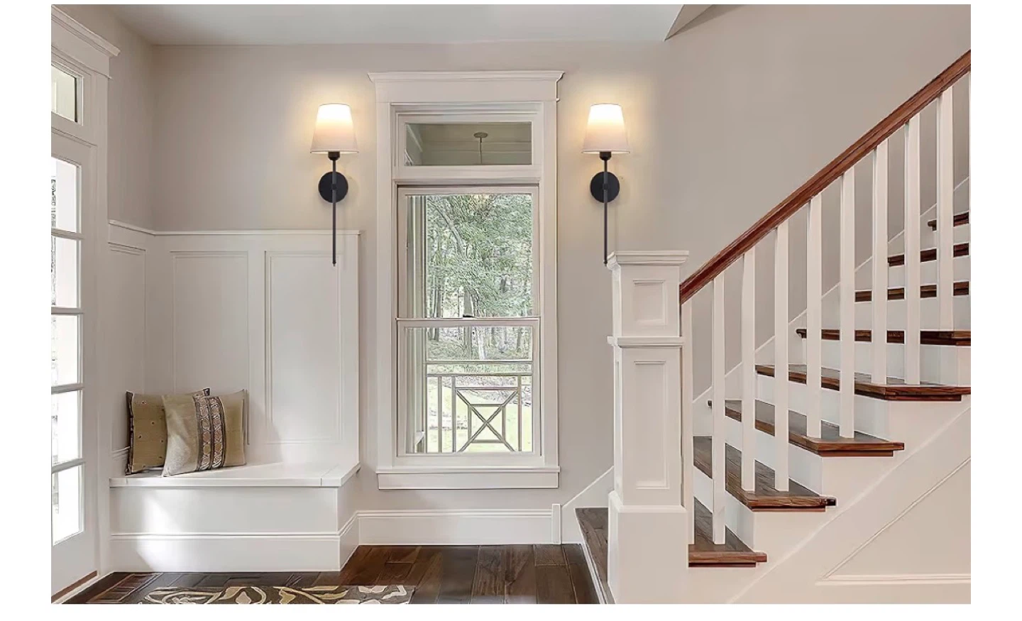 2 Black  wireless brand new Wall Sconces with White Shades - photo 3