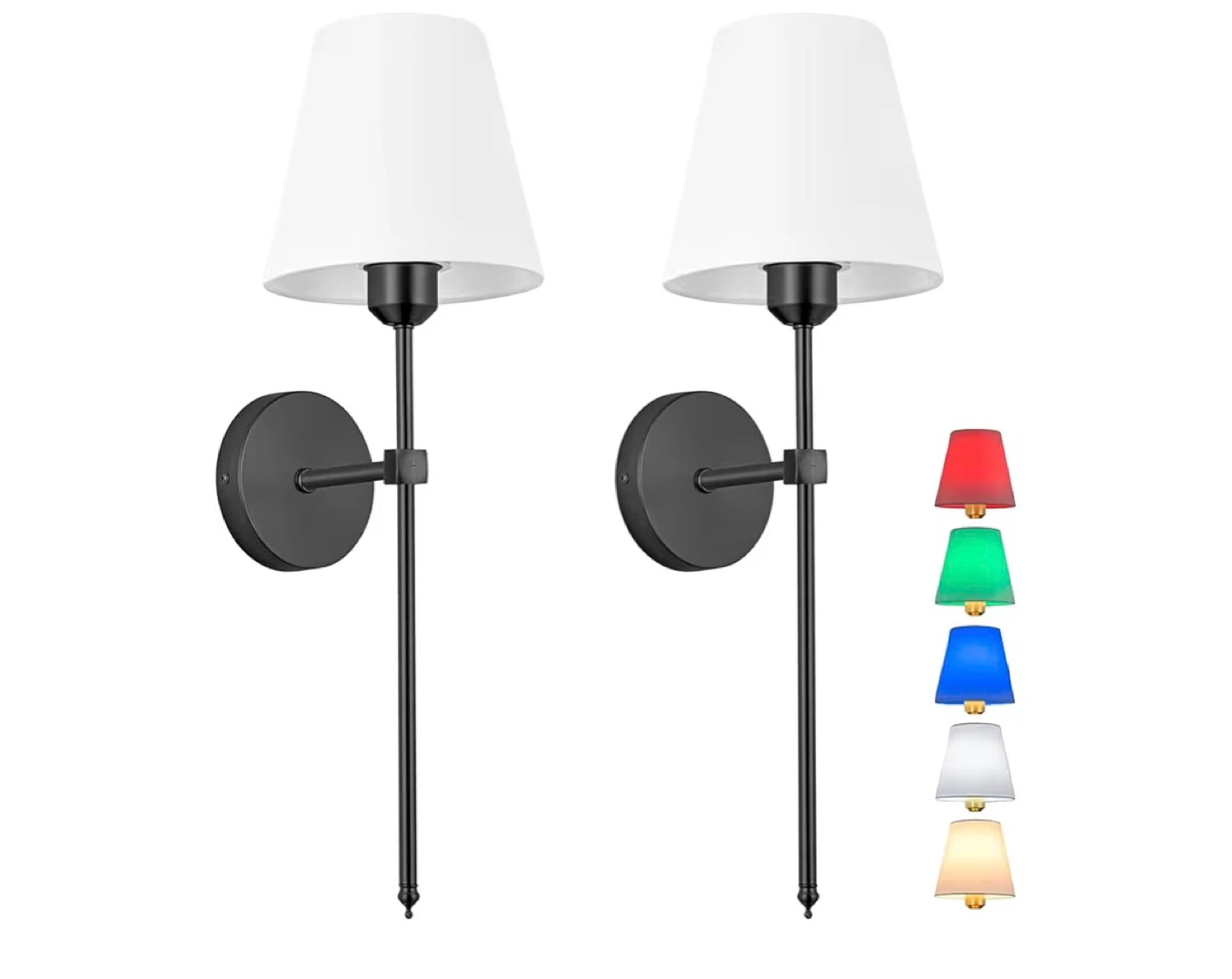 2 Black  wireless brand new Wall Sconces with White Shades