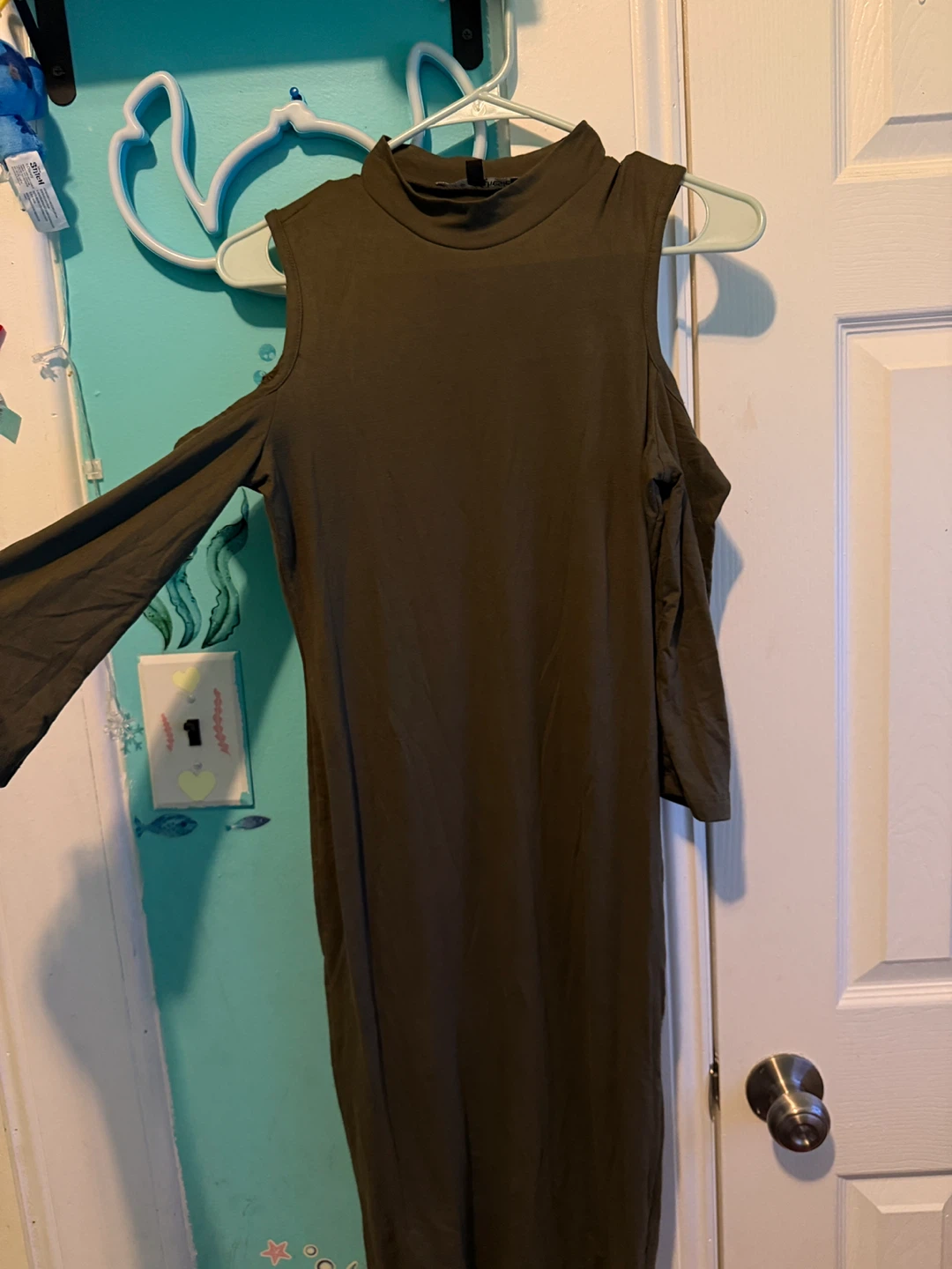 Olive Cold Shoulder Mock Neck Dress