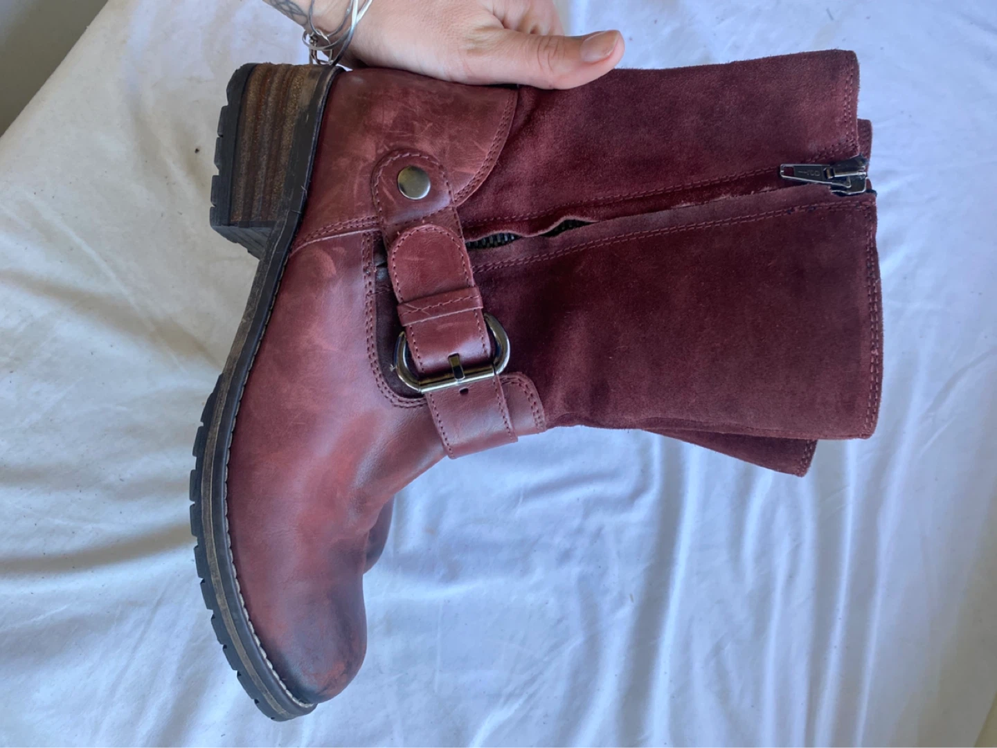Clarks Burgundy Leather & Suede Boots