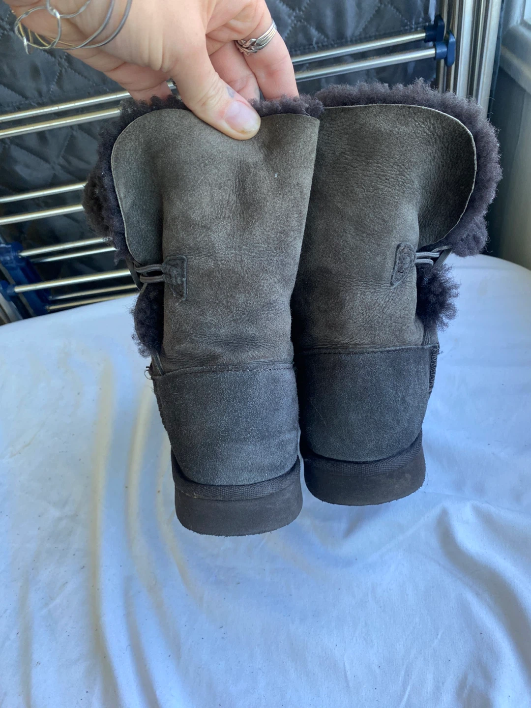 Dark Grey Suede & Sheepskin Boots - Size 7 - photo 2