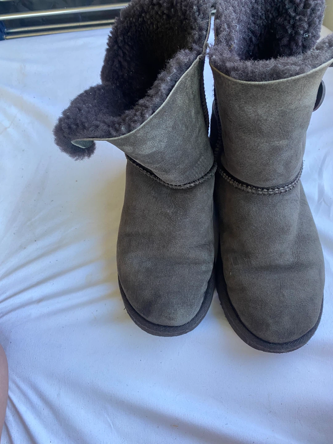 Dark Grey Suede & Sheepskin Boots - Size 7