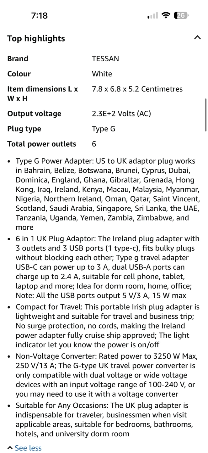 TESSAN UK Plug Adapter with 3 Outlets and 3 USB Ports - photo 2
