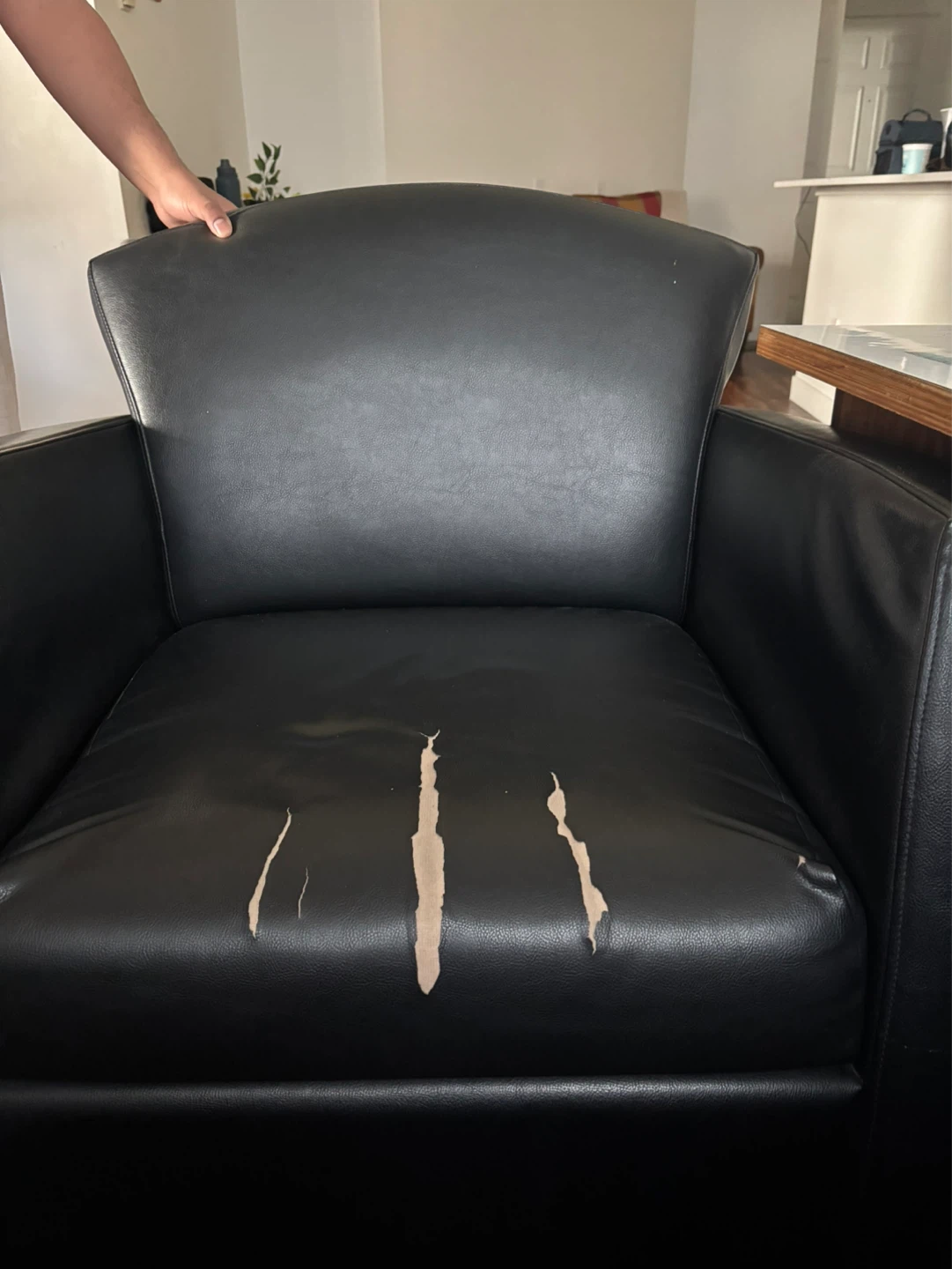 Black Faux Leather Armchair - photo 2