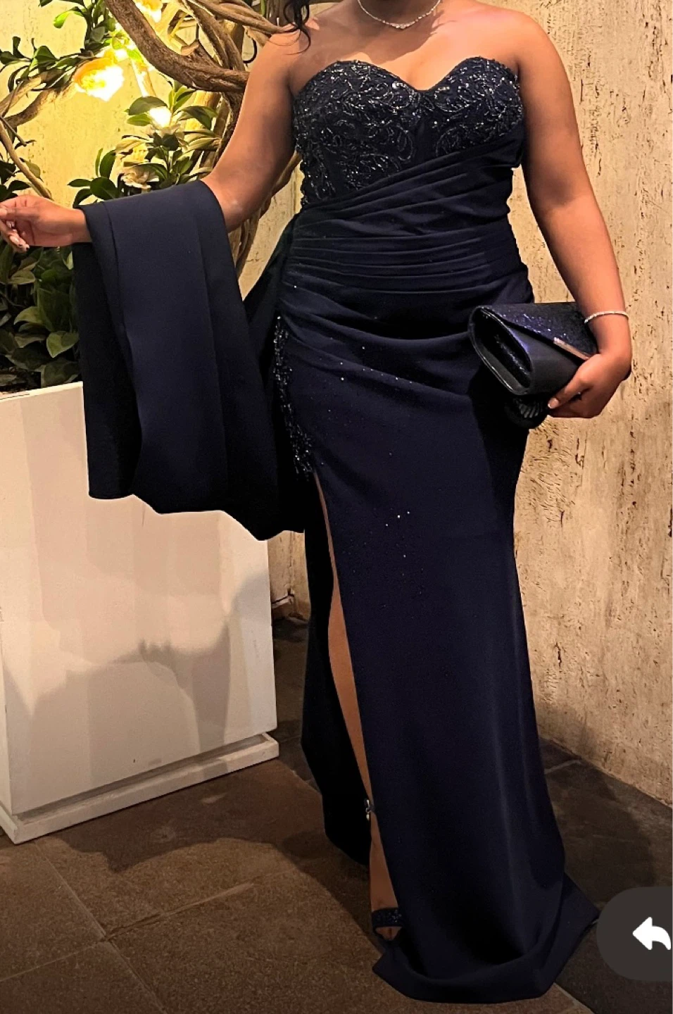 Navy Blue Beaded Strapless Gown with Matching Clutch - photo 2