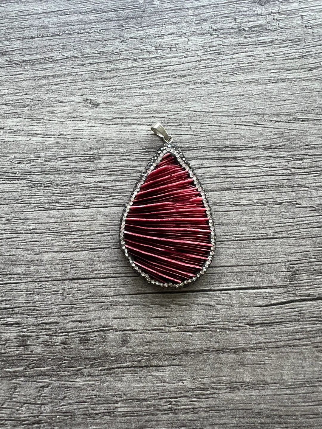 Red teardrop pendant with rhinestones