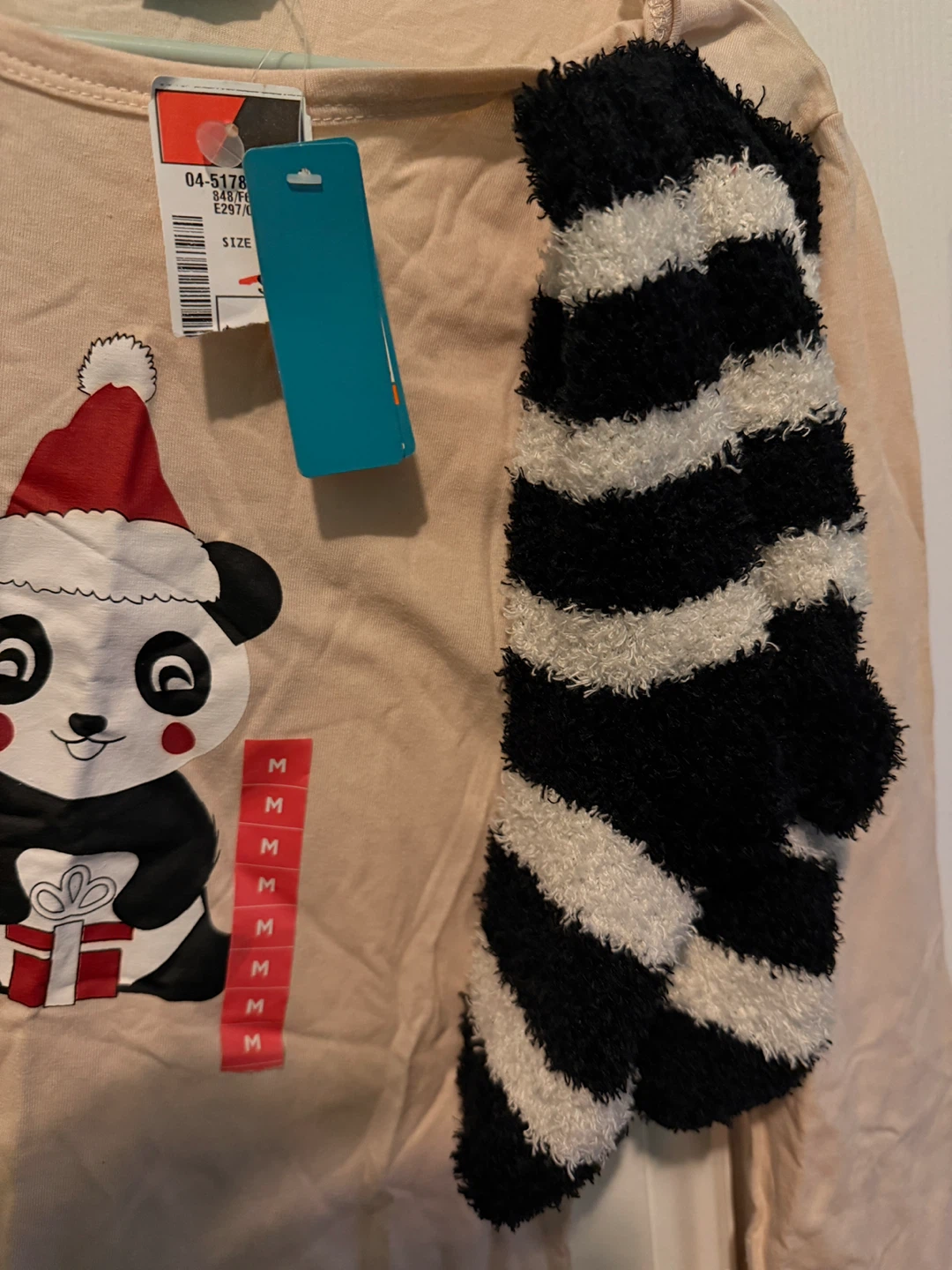 Pink Long Sleeve Panda Pajama Set with Fuzzy Socks - Medium - photo 2
