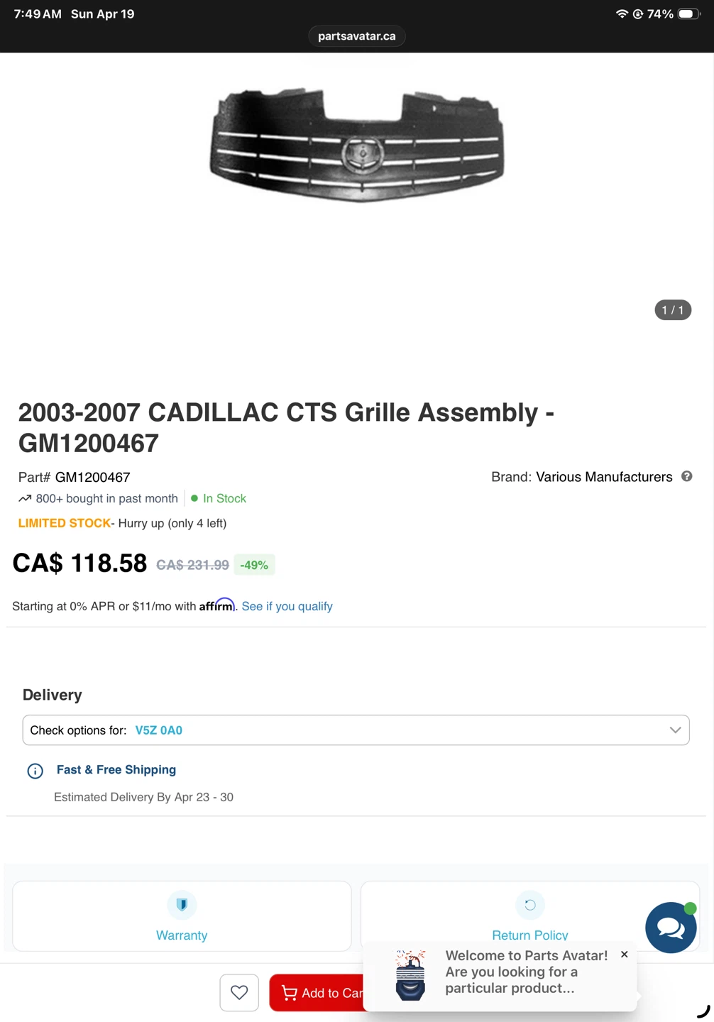 2003-2007 Cadillac CTS Grille Assembly - photo 2