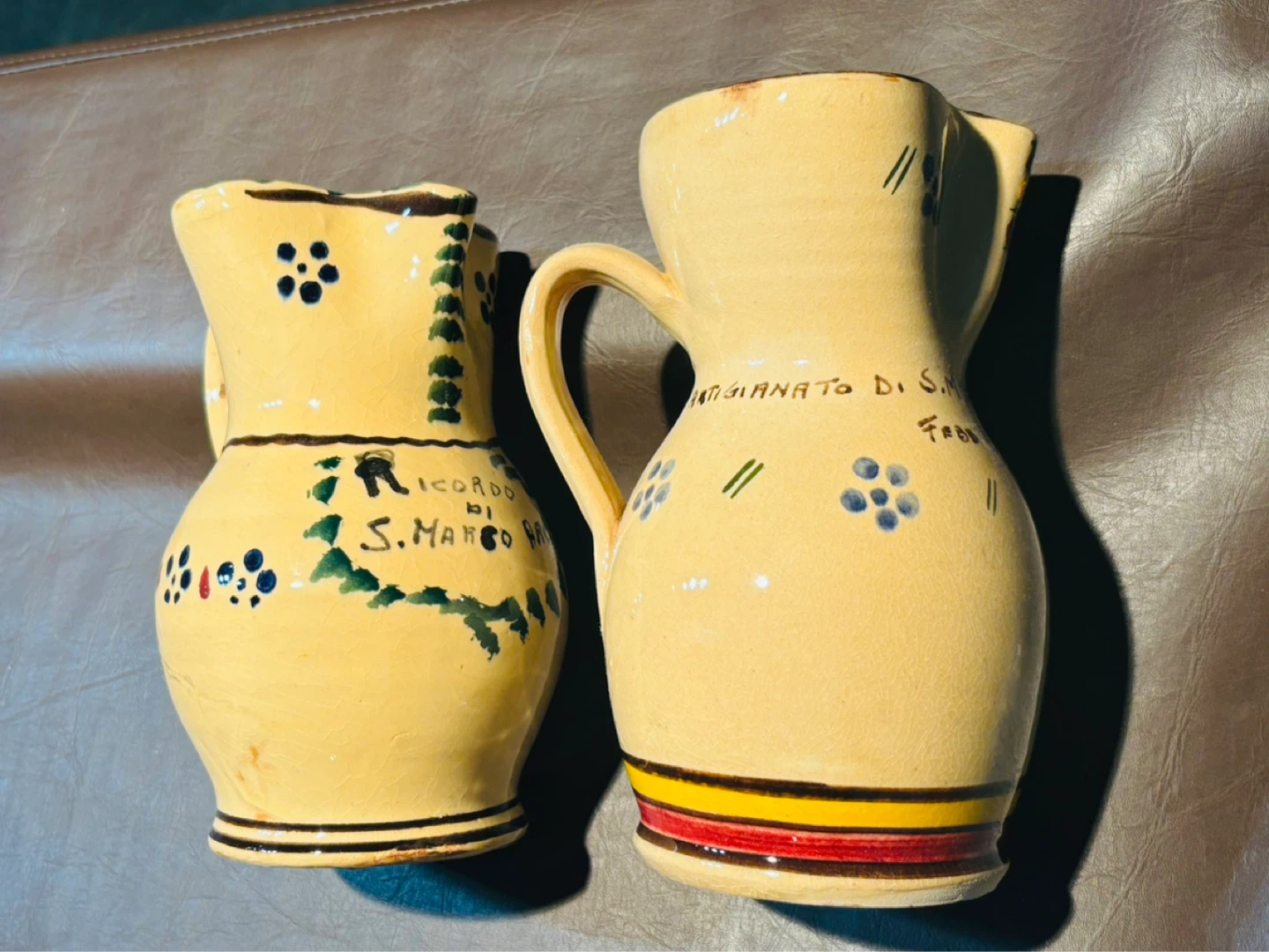 2 Vintage 1988  Italian Ceramic Jugs with Hand-Painted Designs - photo 3