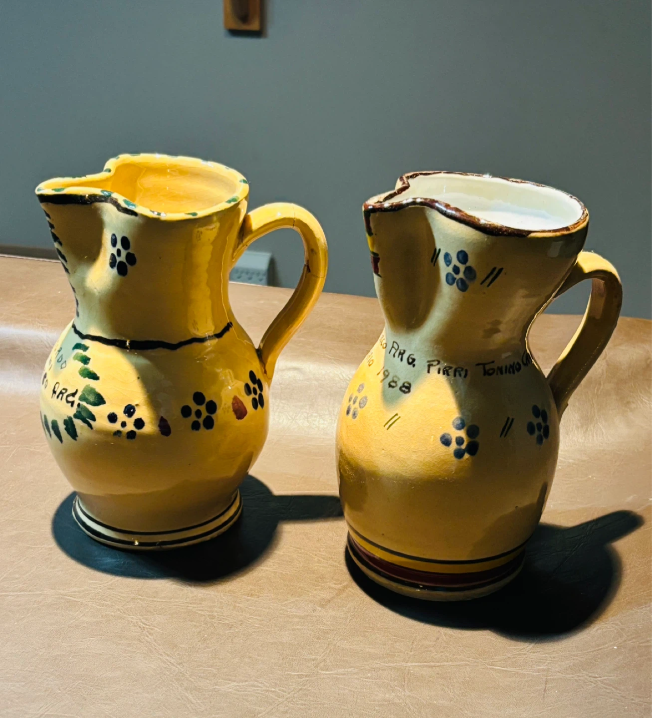 2 Vintage 1988  Italian Ceramic Jugs with Hand-Painted Designs - photo 2