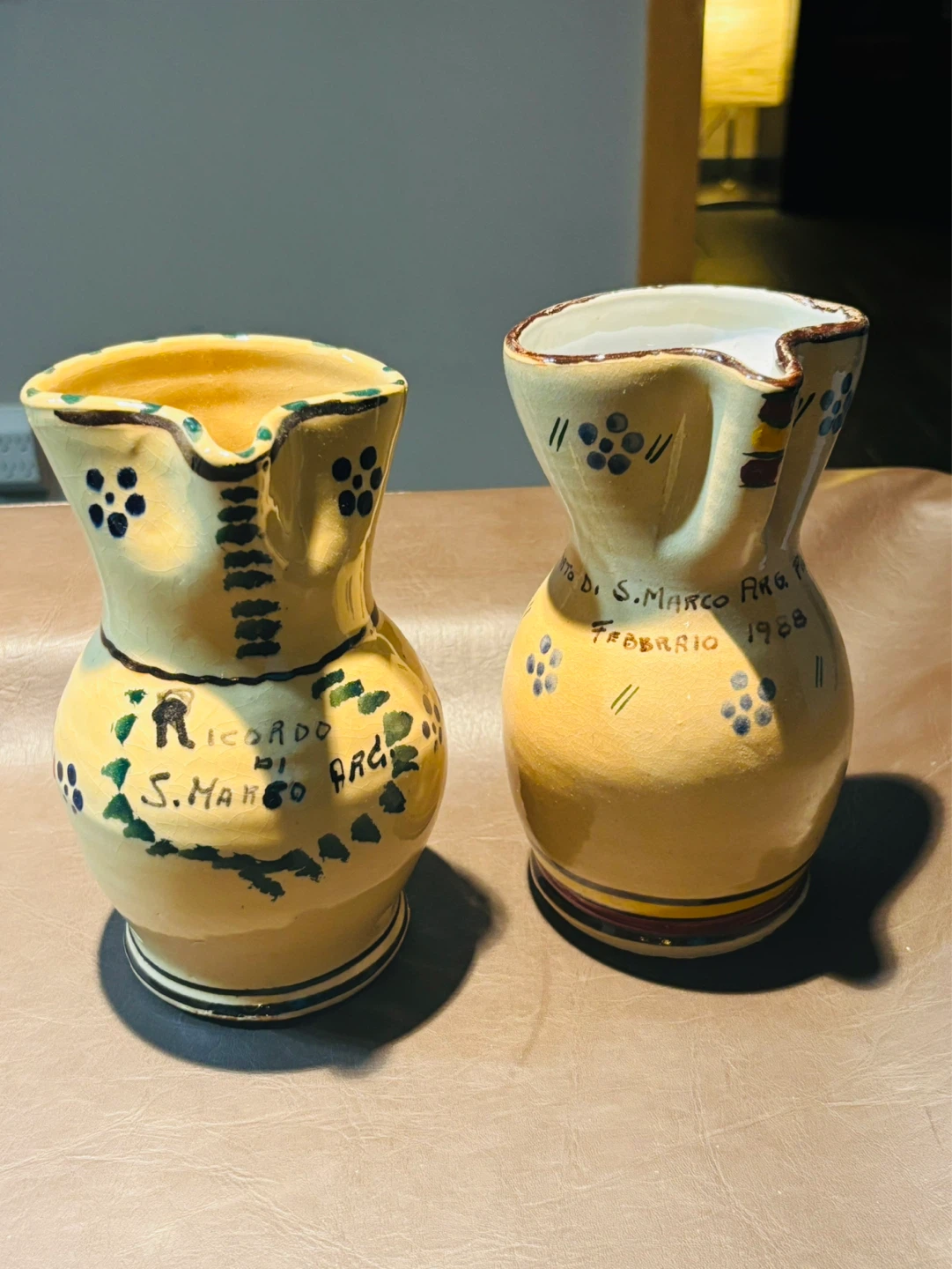 2 Vintage 1988  Italian Ceramic Jugs with Hand-Painted Designs