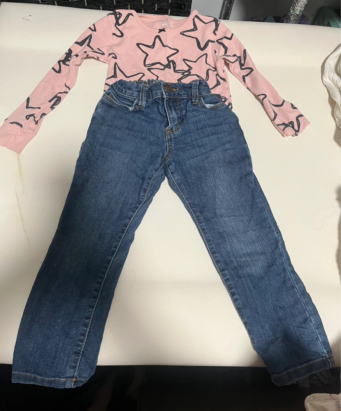 Carter's Pink Star Long Sleeve Shirt and Jeans Outfit Size 4T