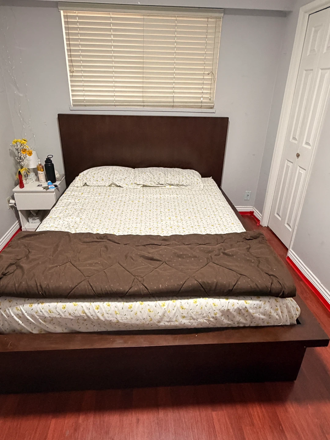 Dark Wood Platform Bed Frame with Headboard