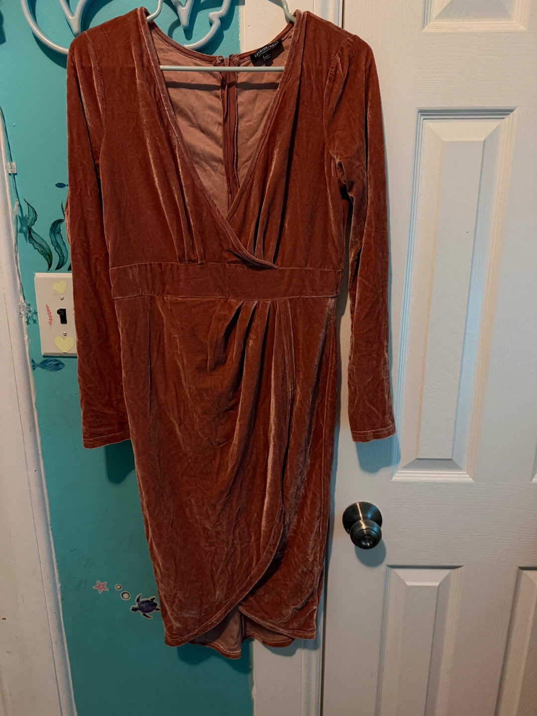Fashion Nova Velvet Long Sleeve Wrap Dress Size L