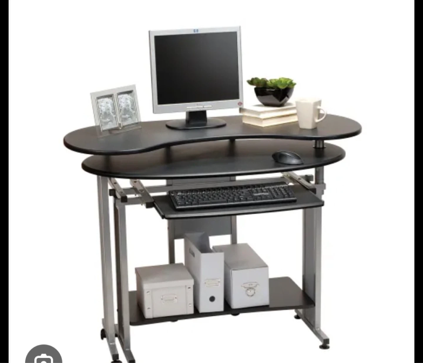 Black computer desk with keyboard tray and shelves - photo 2