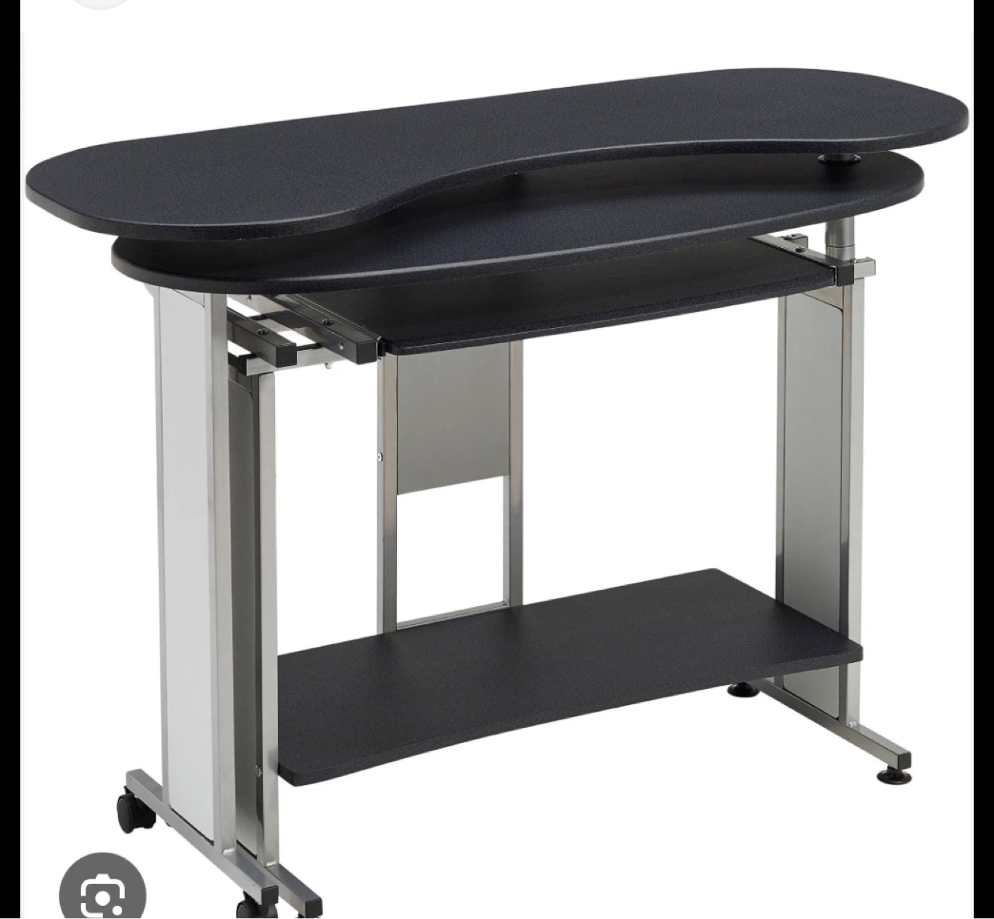 Black computer desk with keyboard tray and shelves - photo 3