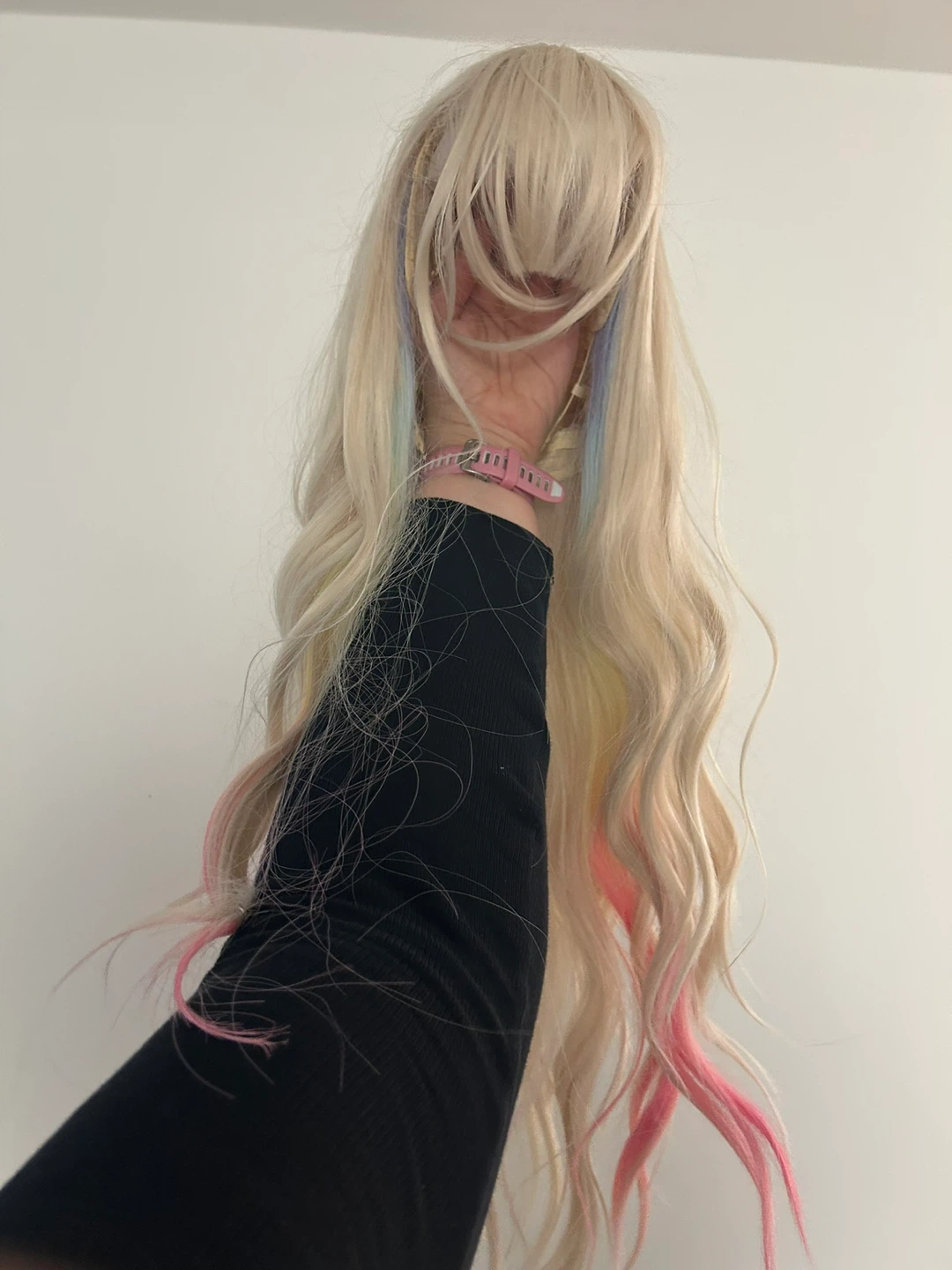 Blonde Wavy Wig with Pink and Blue Highlights
