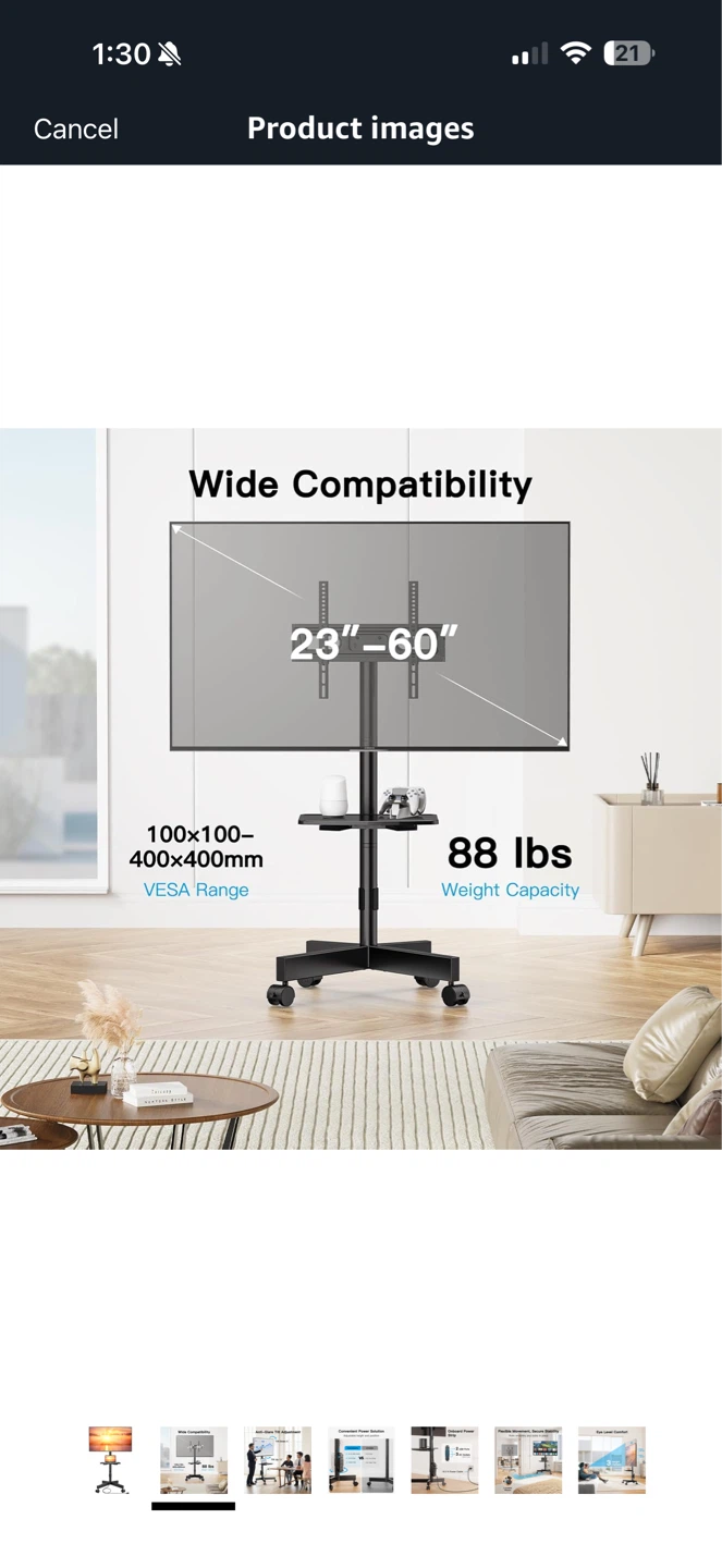 Rolling TV Stand with Shelf - photo 3