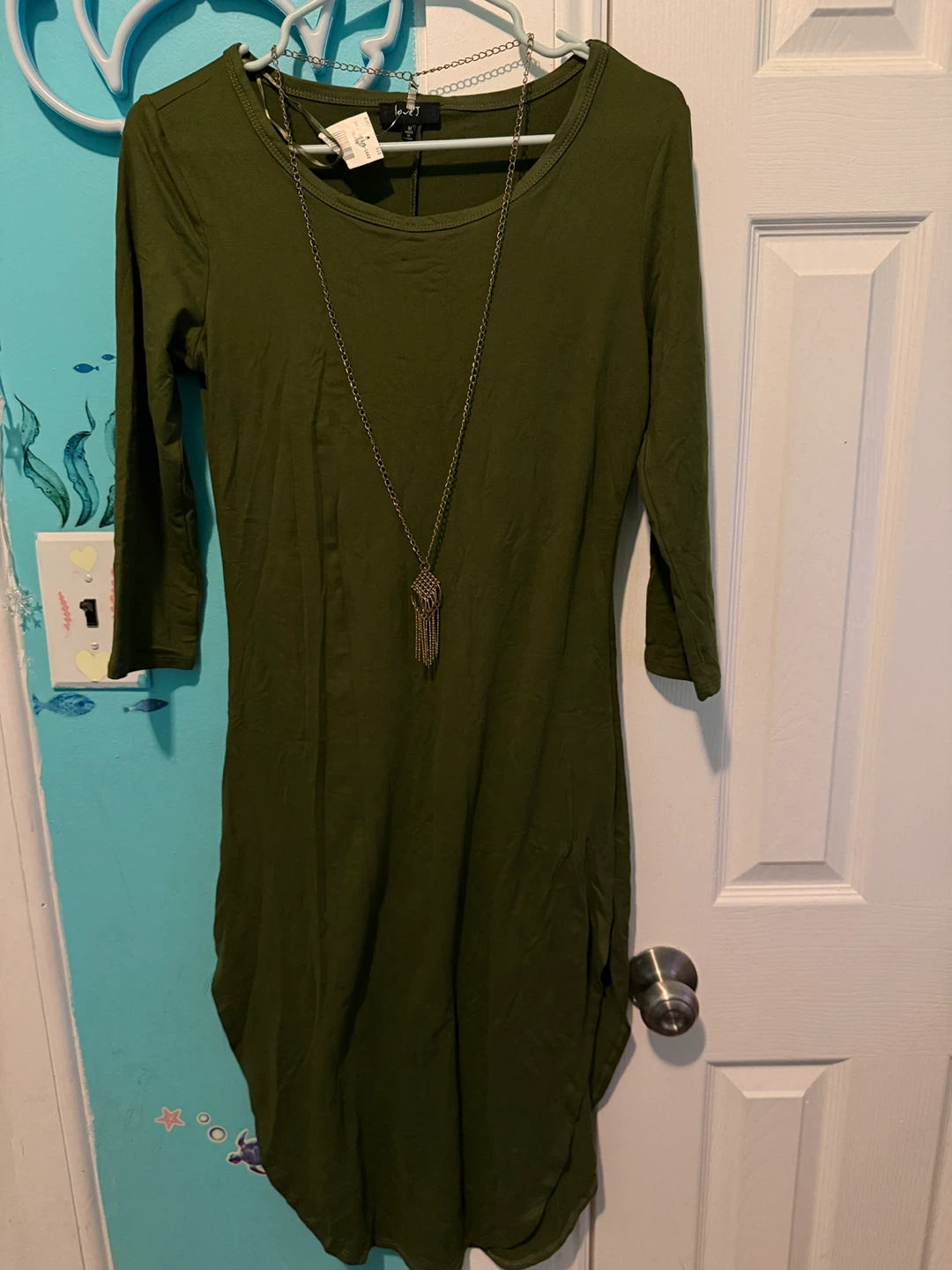 Love J Olive Green Midi Dress with Necklace - Size M