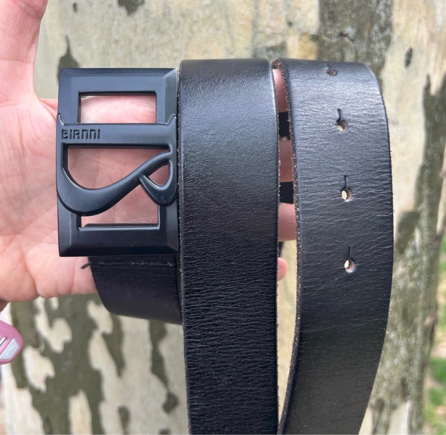 BIANNI Belt with B Logo Buckle - Black Leather