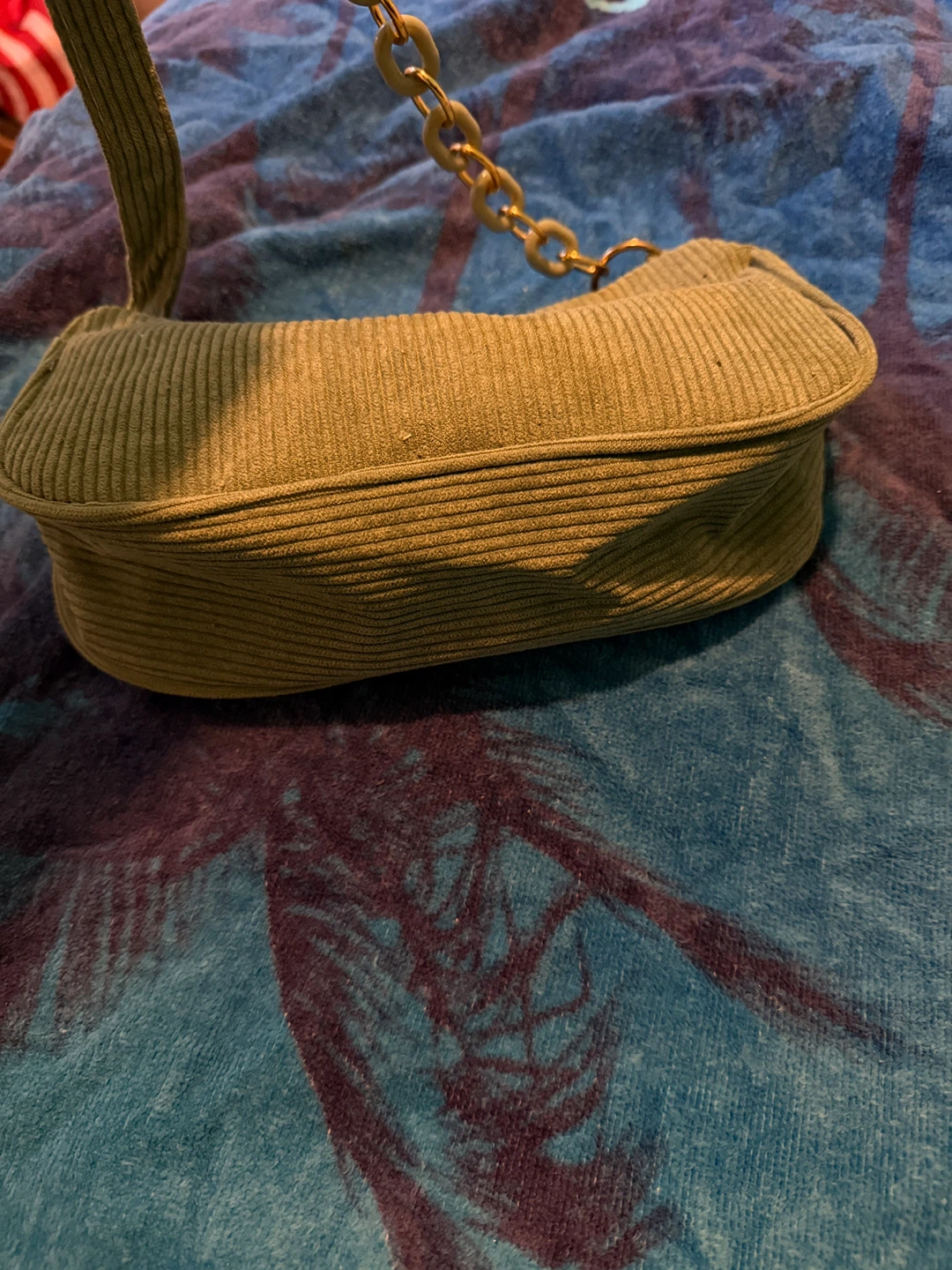 Corduroy Shoulder Bag with Chain Accent - photo 2